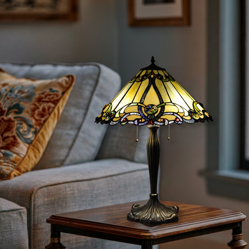 26-inch Tiffany Glass Table Lamp Majestic Grandeur Victorian by Chloe Lighting in living room setting