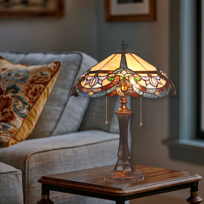 22-inch Tiffany Like Table Lamp Caroline Victorian by Chloe Lighting in living room setting
