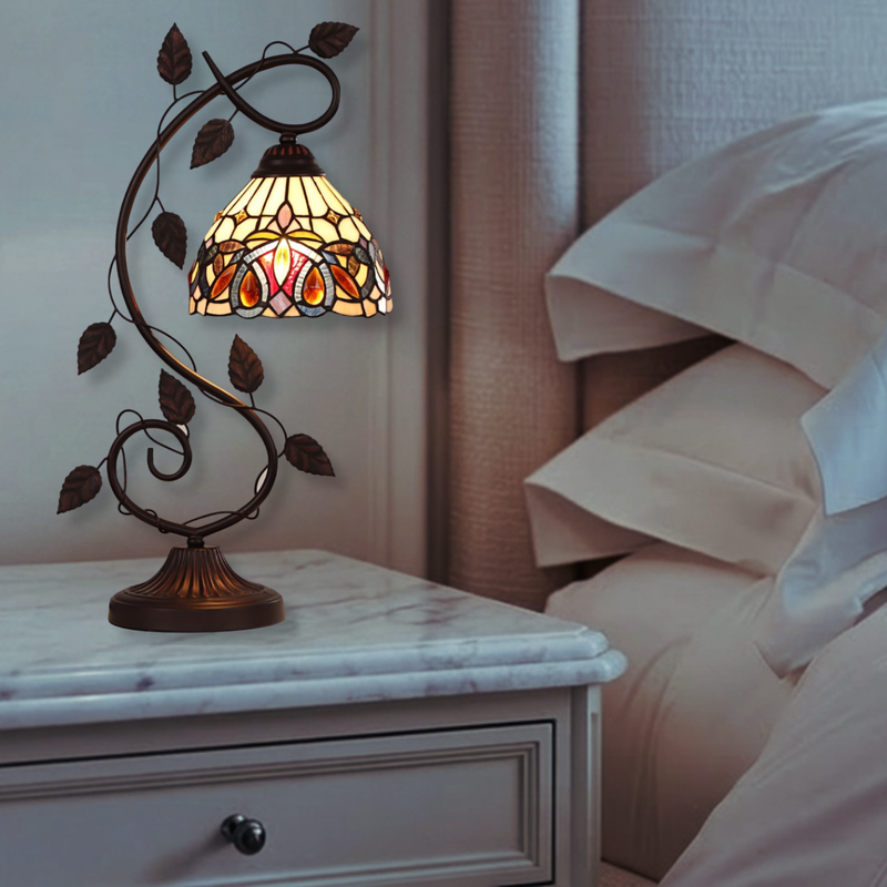 23-inch Tabletop Tiffany Lamp Serenity Victorian by Chloe Lighting on bedside table in bedroom setting