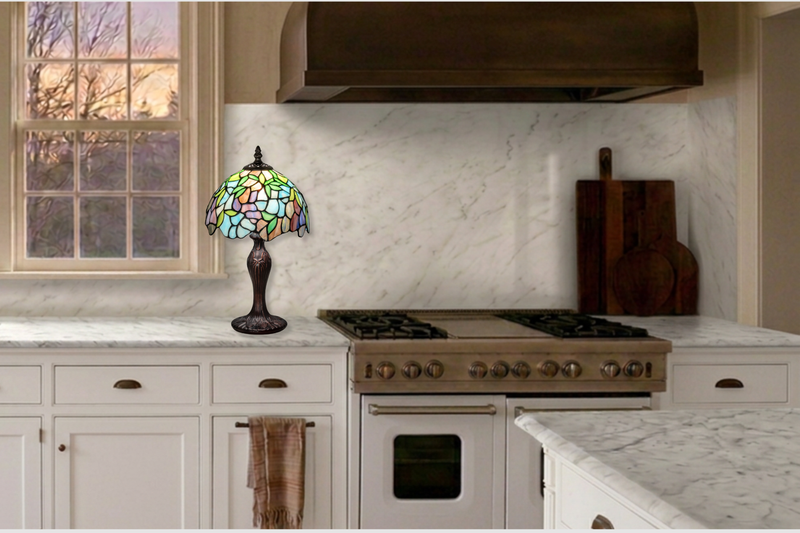 small Tiffany wisteria lamp on kitchen coutner
