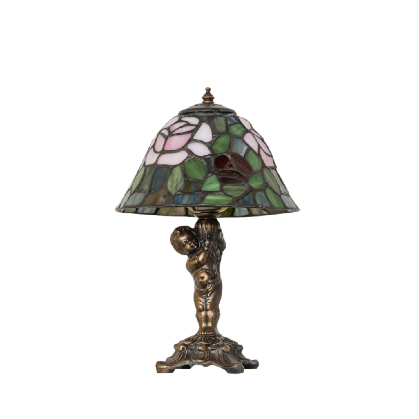 12-inch Tiffany Lamp Rosebush Cherub Accent light off