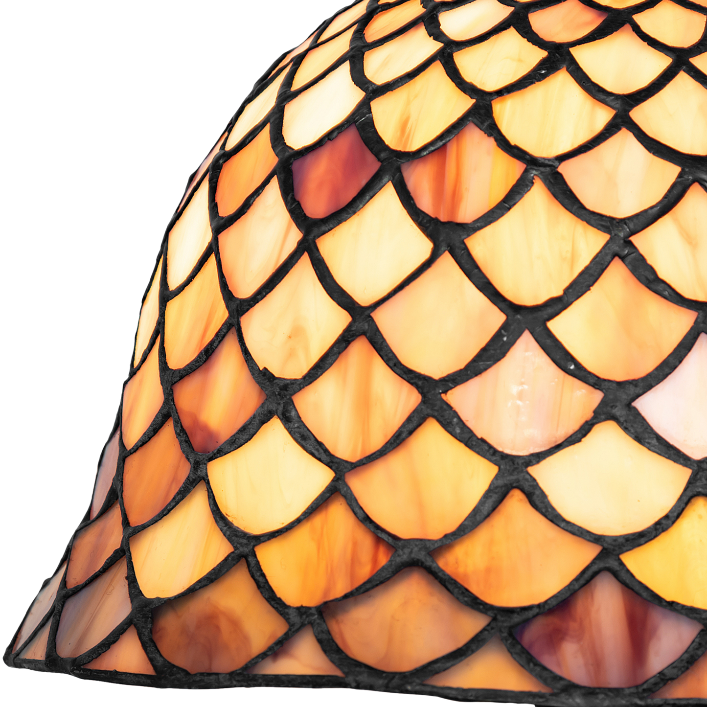 12-inch small tiffany lamp fishscale. Close up of glass lamp. 