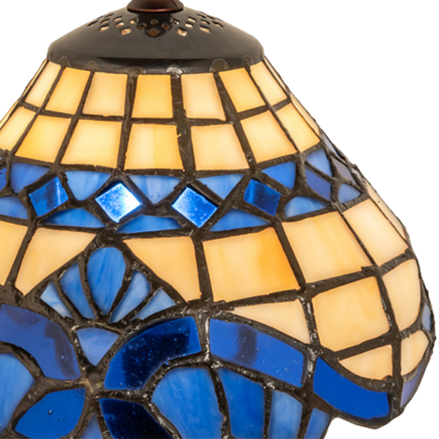 13-inch small tiffany lamp baroque. Close up of glass shade. 