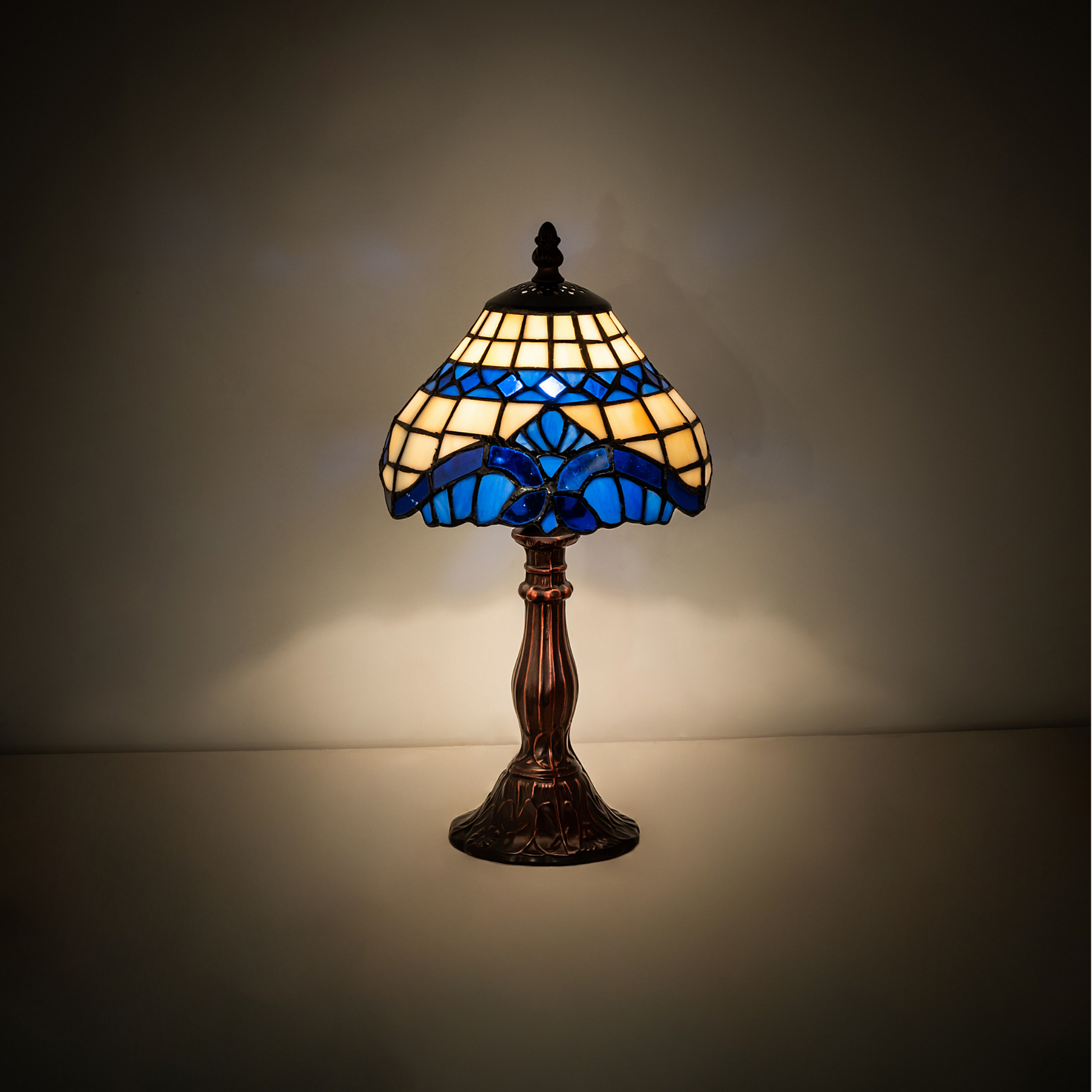 13-inch small tiffany lamp baroque on dark background. 