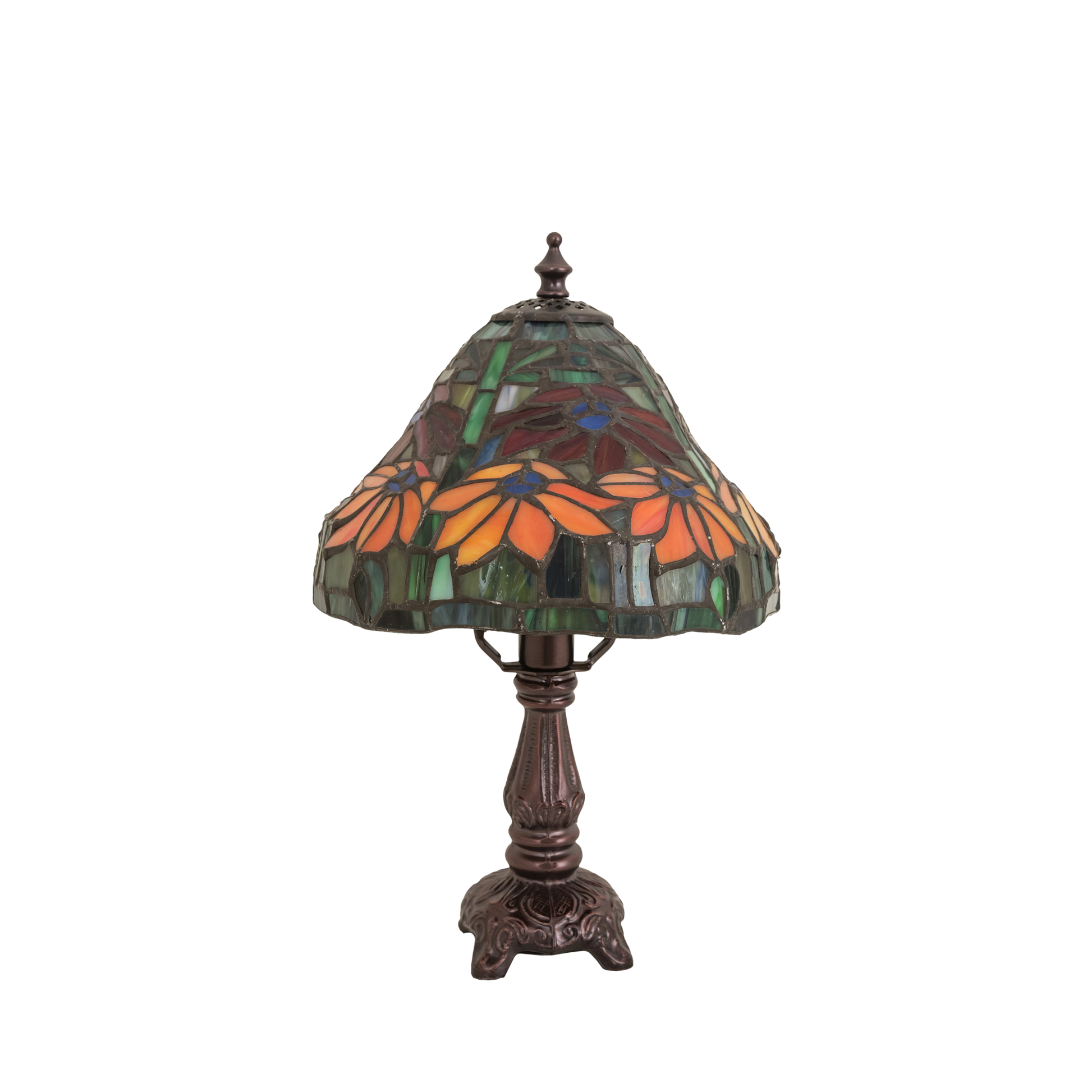 13-inch small tiffany lamp poinsettia. Lamp light off. 