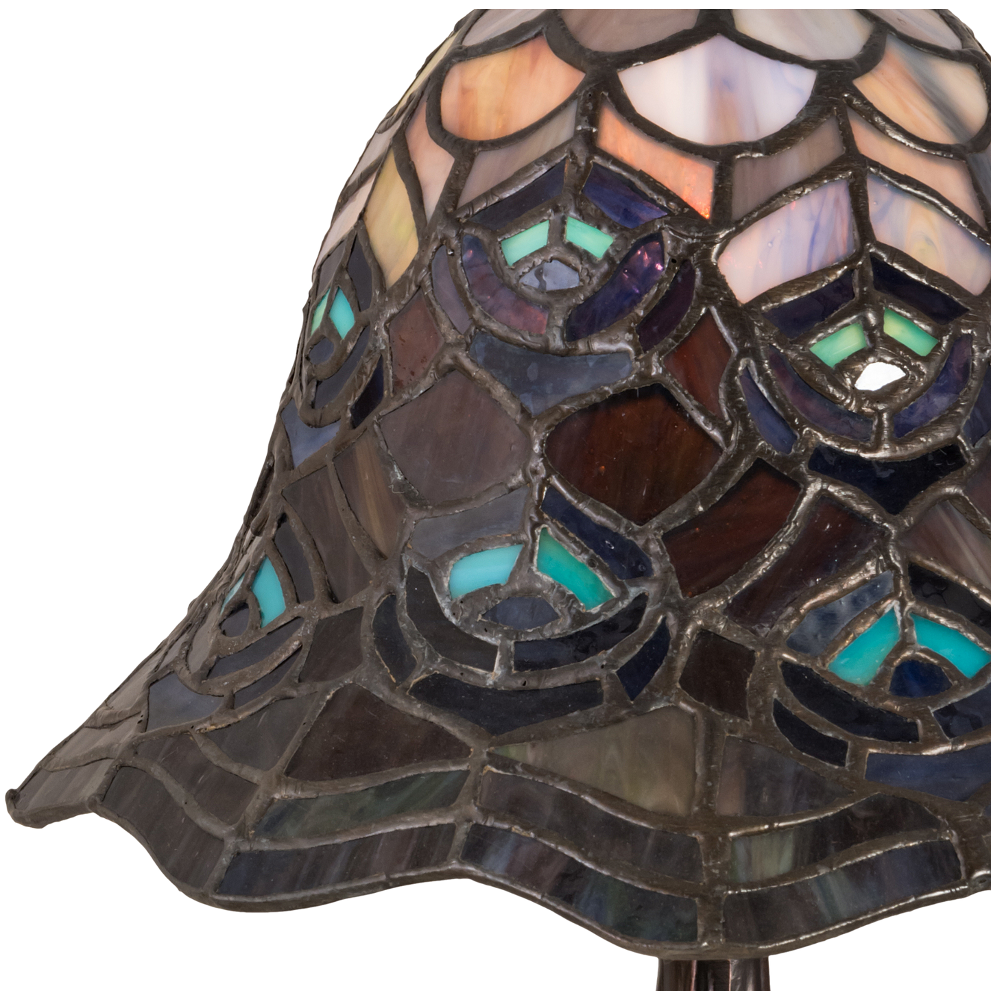13.5 small tiffany lamp peacock. Close up of glass shade. 