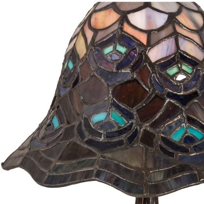 13.5 small tiffany lamp peacock. Close up of glass shade. 