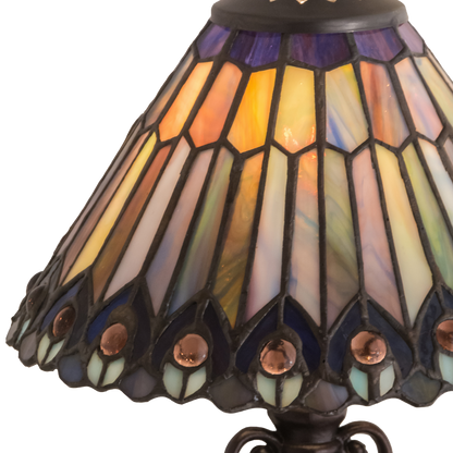 13 inch small tiffany lamp peacock. Close up of glass shade. 