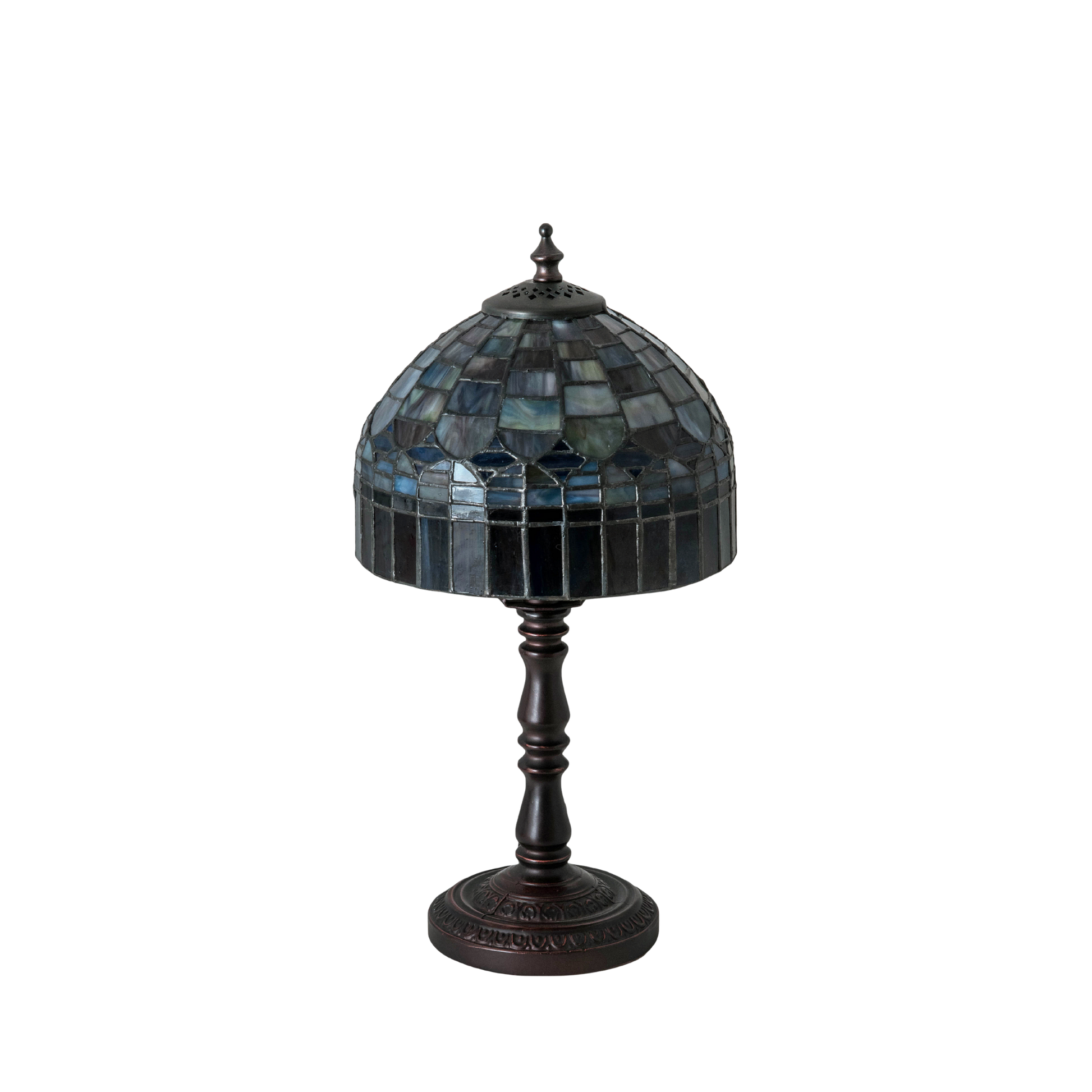 14-inch small tiffany lamp candice on dark background. Lamp light off. 