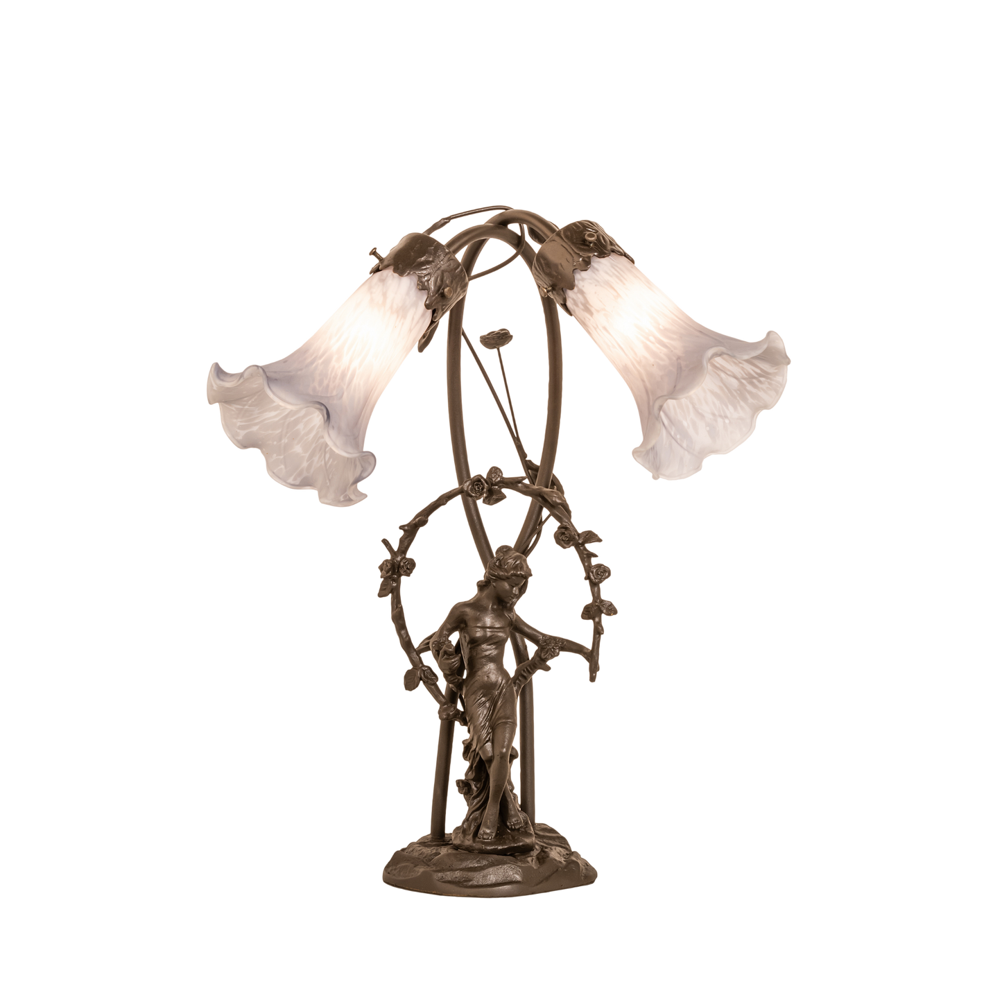 17-inch Gray Tiffany Pond Lily 2-Light Trellis Girl Accent Lamp by Meyda Lighting