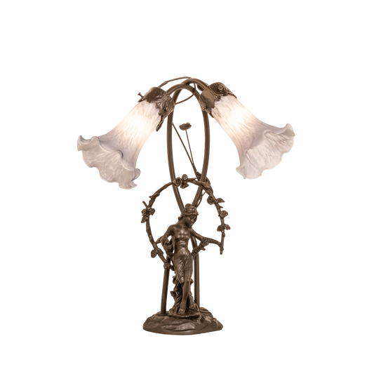 17-inch Gray Tiffany Pond Lily 2-Light Trellis Girl Accent Lamp by Meyda Lighting