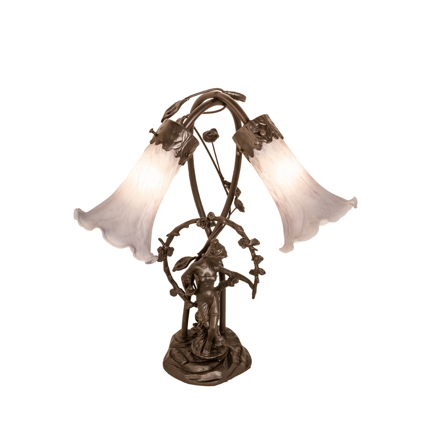 17-inch Gray Tiffany Pond Lily 2-Light Trellis Girl Accent Lamp by Meyda Lighting