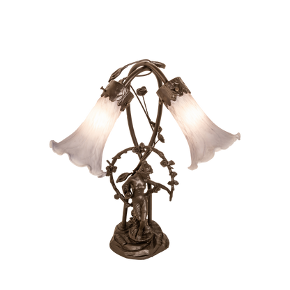 17-inch Gray Tiffany Pond Lily 2-Light Trellis Girl Accent Lamp by Meyda Lighting