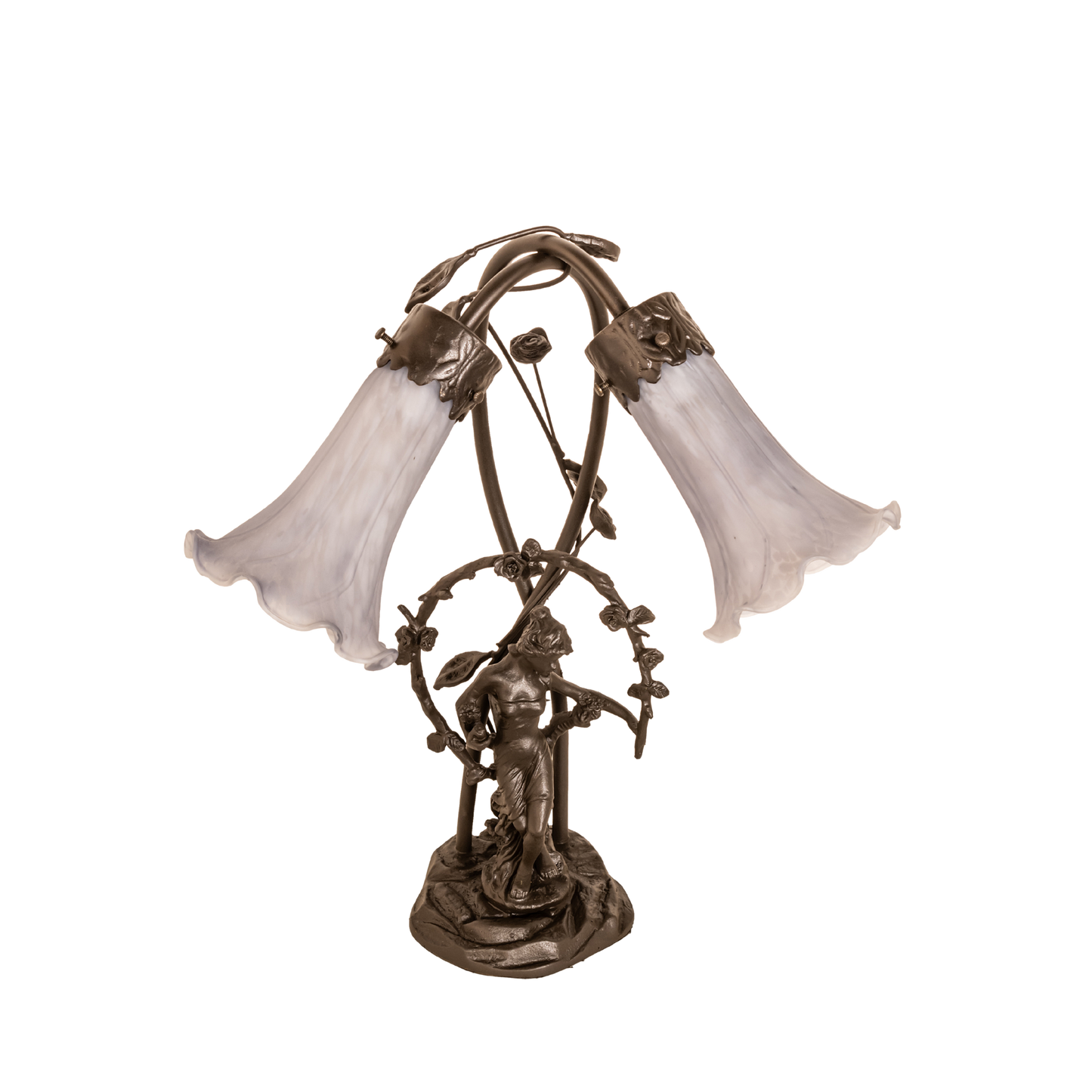 17-inch Gray Tiffany Pond Lily 2-Light Trellis Girl Accent Lamp by Meyda Lighting