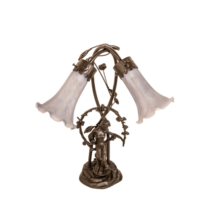17-inch Gray Tiffany Pond Lily 2-Light Trellis Girl Accent Lamp by Meyda Lighting