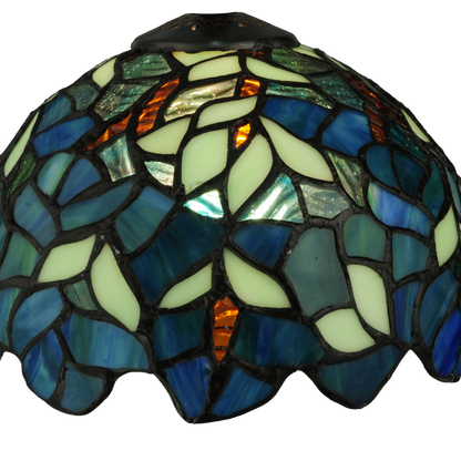 14 inch tiffany wisteria lamp nightfall. Close up of glass shade. 