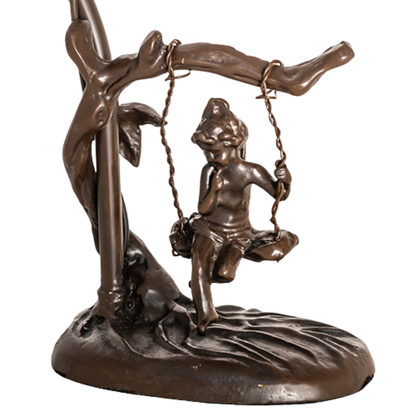 16-inch Flower Tiffany Lamp  Fluted Bell Cherub closeup of base
