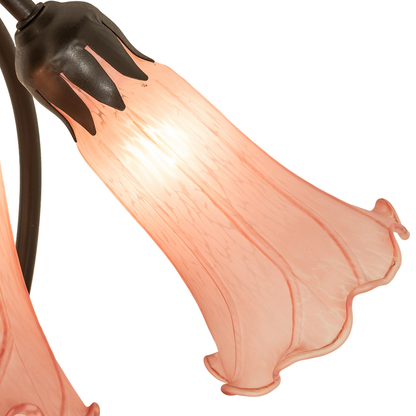 16-inch Flower Tiffany Lamp Pink Pond Lily Accent. Close up of shade.