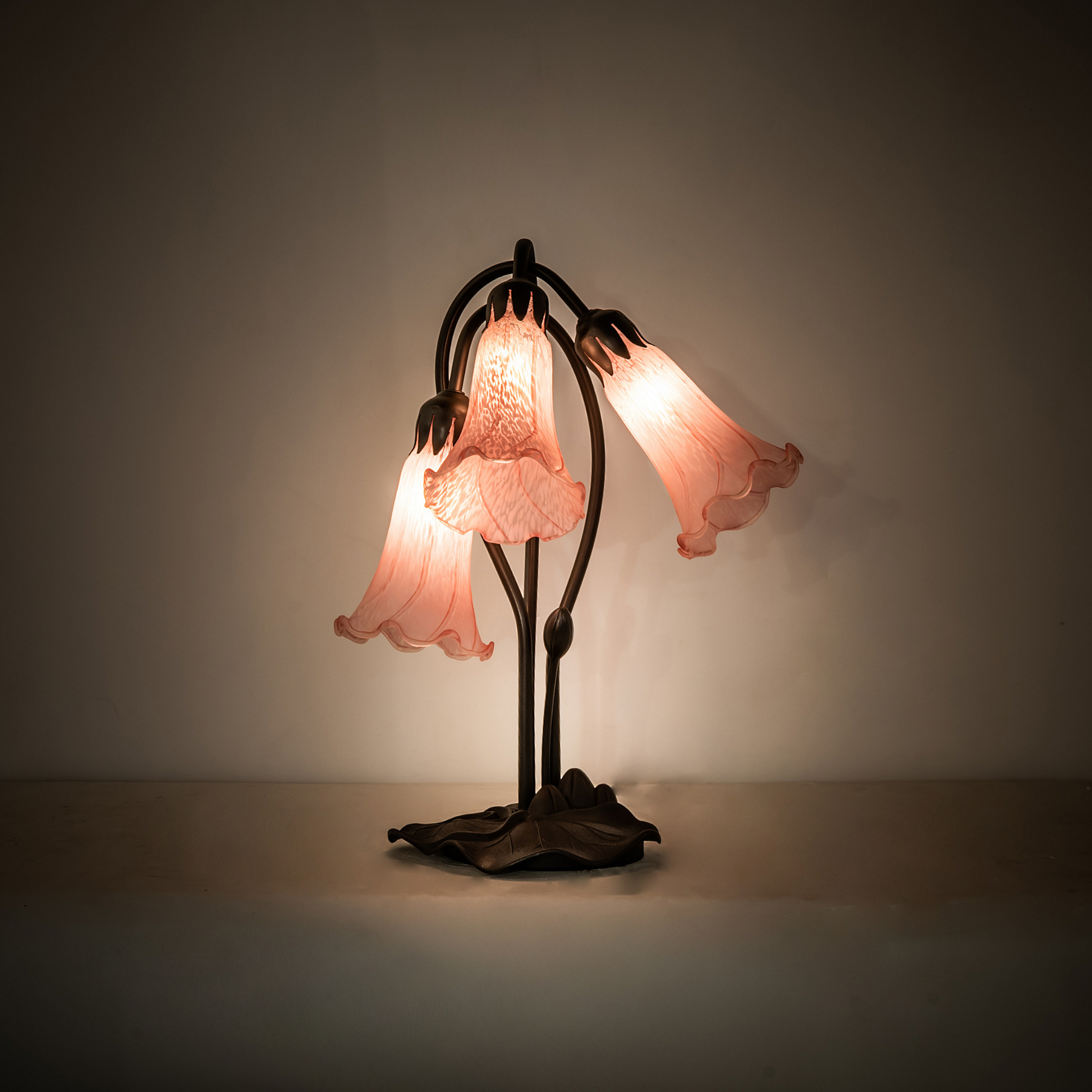 16-inch Flower Tiffany Lamp Pink Pond Lily Accent on dark background