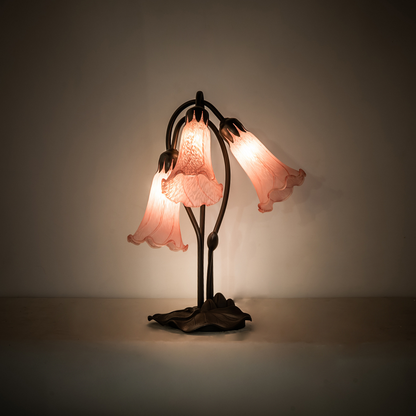 16-inch Flower Tiffany Lamp Pink Pond Lily Accent on dark background