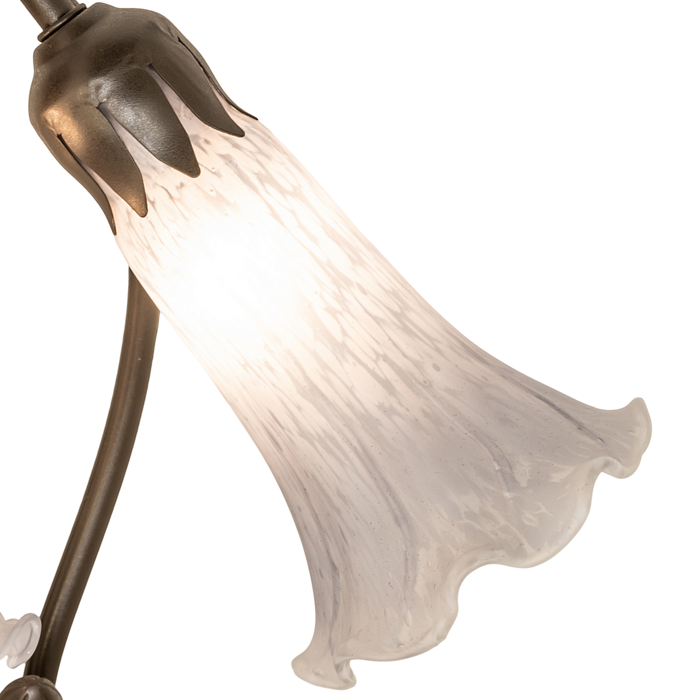 16-inch High Gray Flower Tiffany Lamp Pond Lily Accent. Closeup of shade.