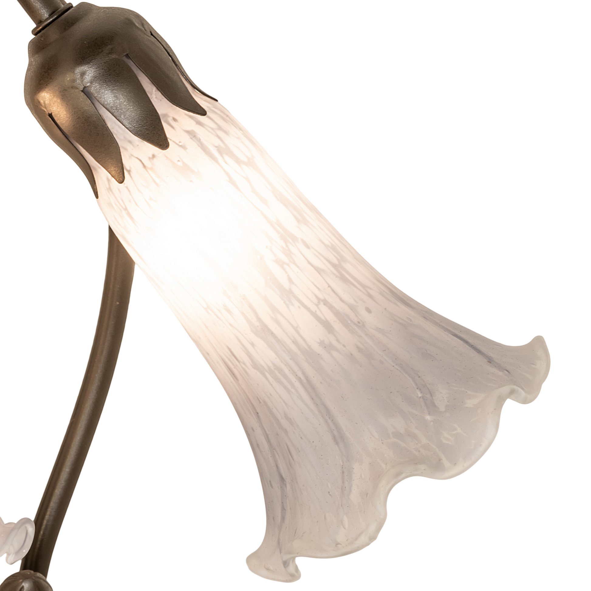 16-inch High Gray Flower Tiffany Lamp Pond Lily Accent. Closeup of shade.
