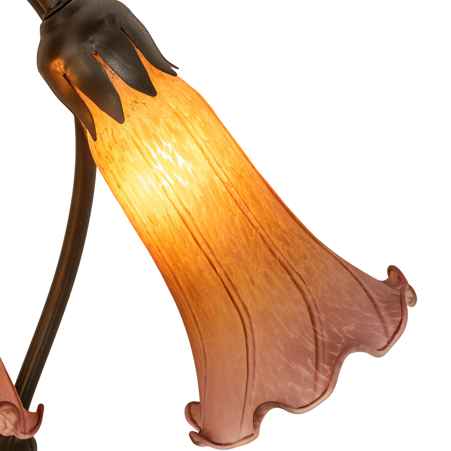 16-inch Tiffany Floral Lamp Amber/Purple Pond Lily Accent close up of shade