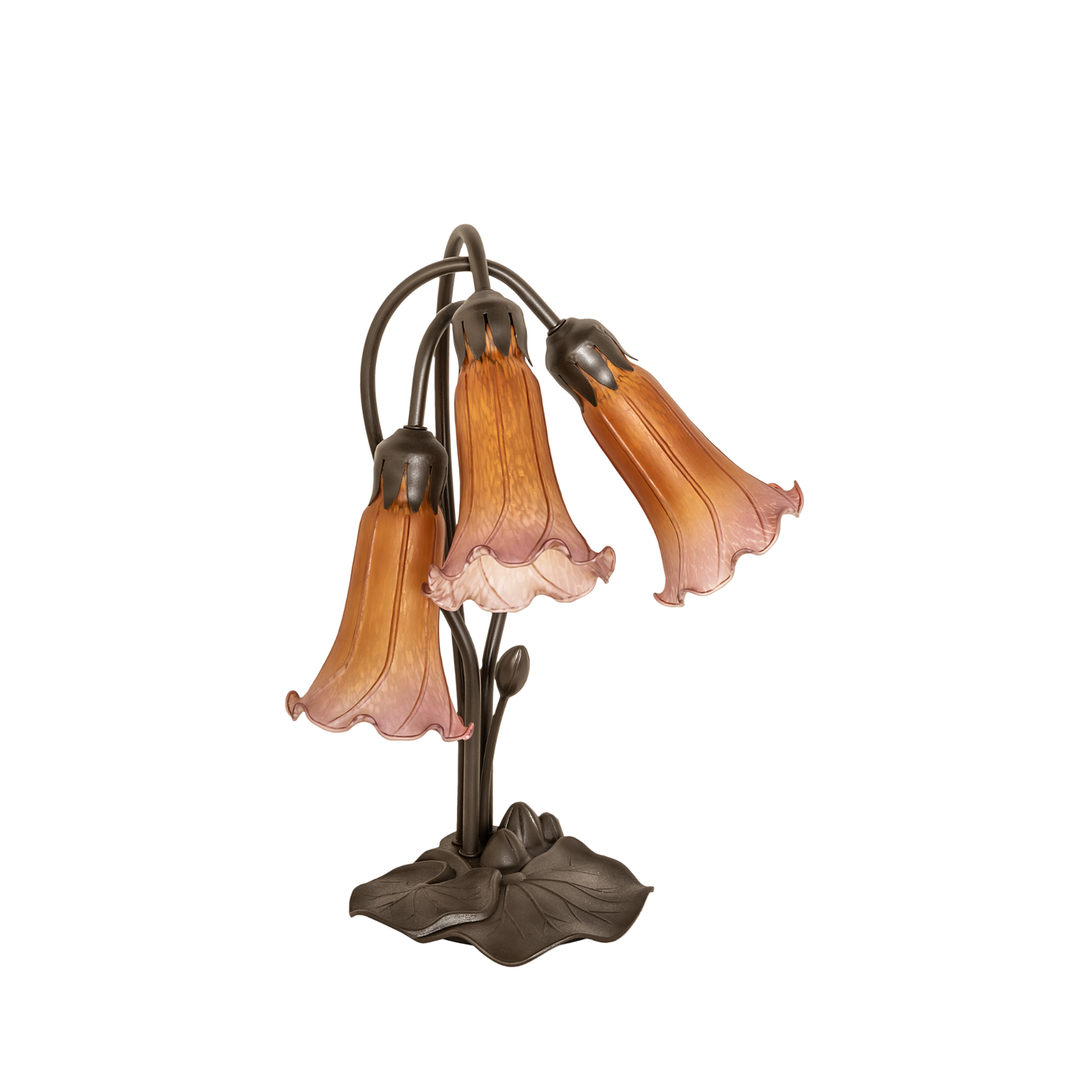 16-inch Tiffany Floral Lamp Amber/Purple Pond Lily Accent top down view