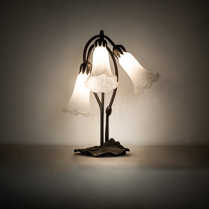 16-inch Tiffany Flower Lamp White Pond Lily Accent on dark background