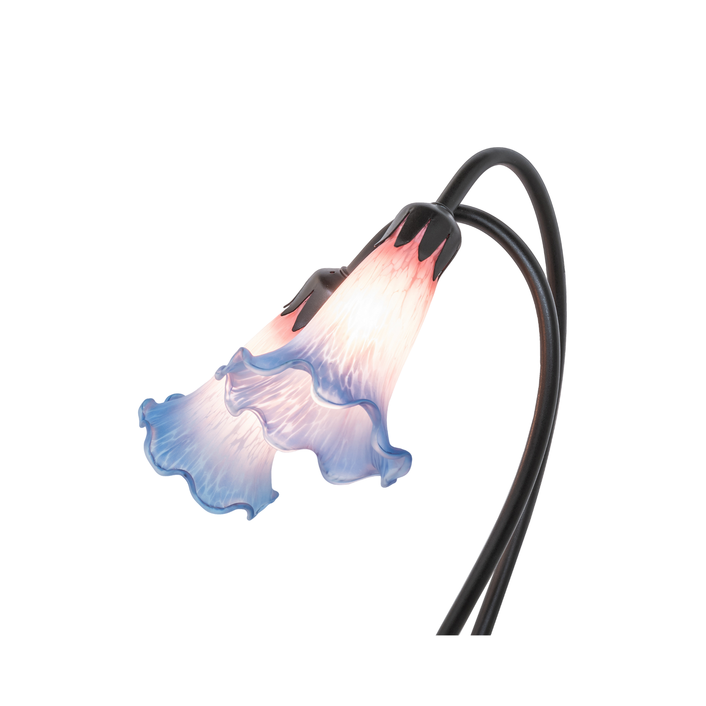 16-inch small tiffany lamp pink blue pond lily. Close up of glass. 