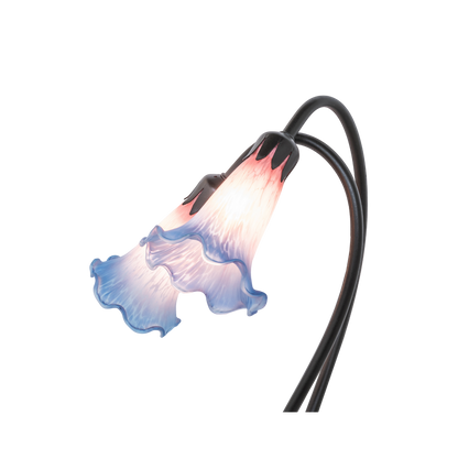 16-inch small tiffany lamp pink blue pond lily. Close up of glass. 