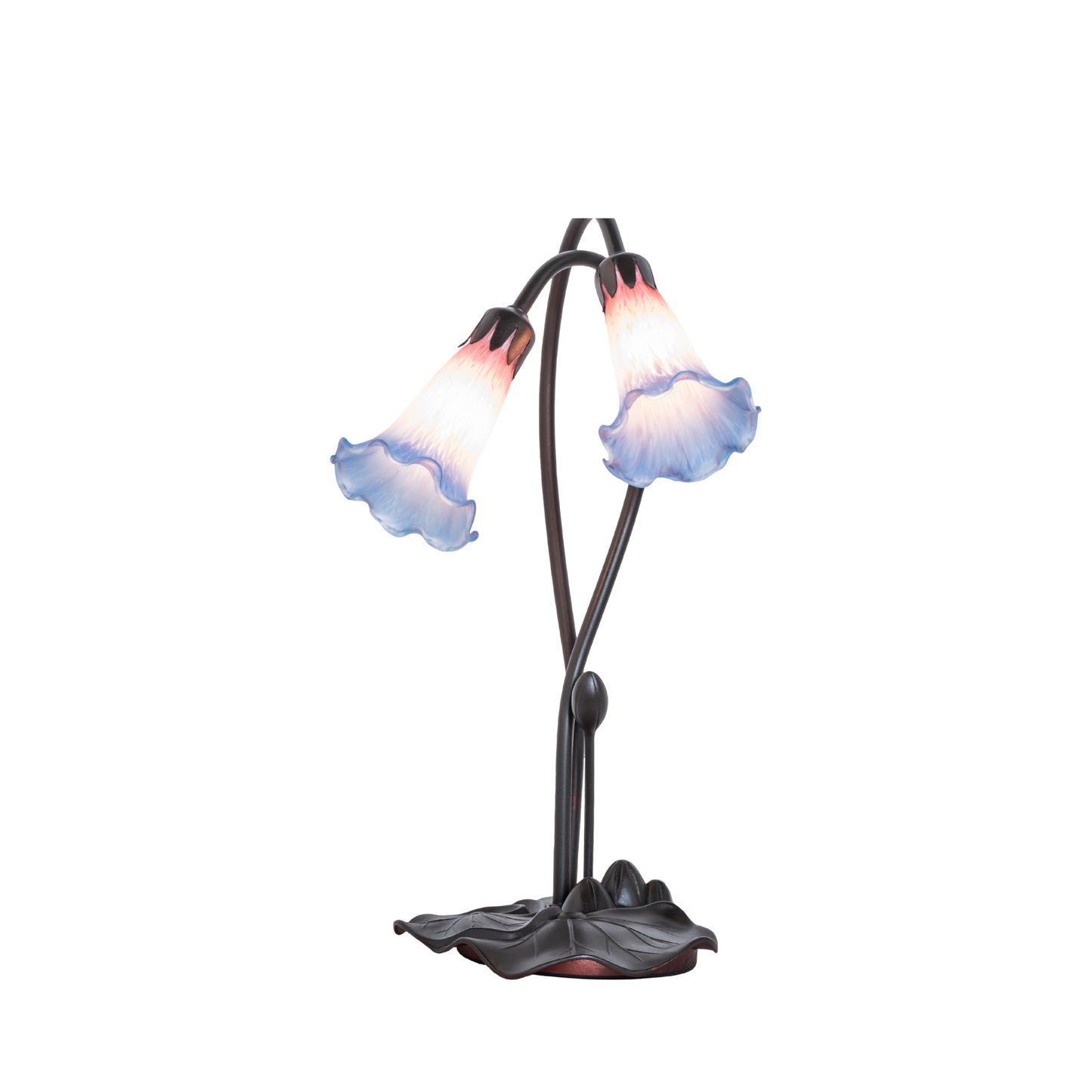 16-inch small tiffany lamp pink blue pond lily. Front view. 