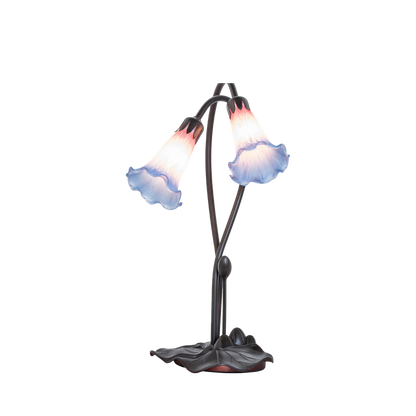 16-inch small tiffany lamp pink blue pond lily. Front view. 