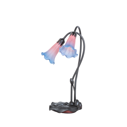 16-inch small tiffany lamp pink blue pond lily. Lamp lights off. 