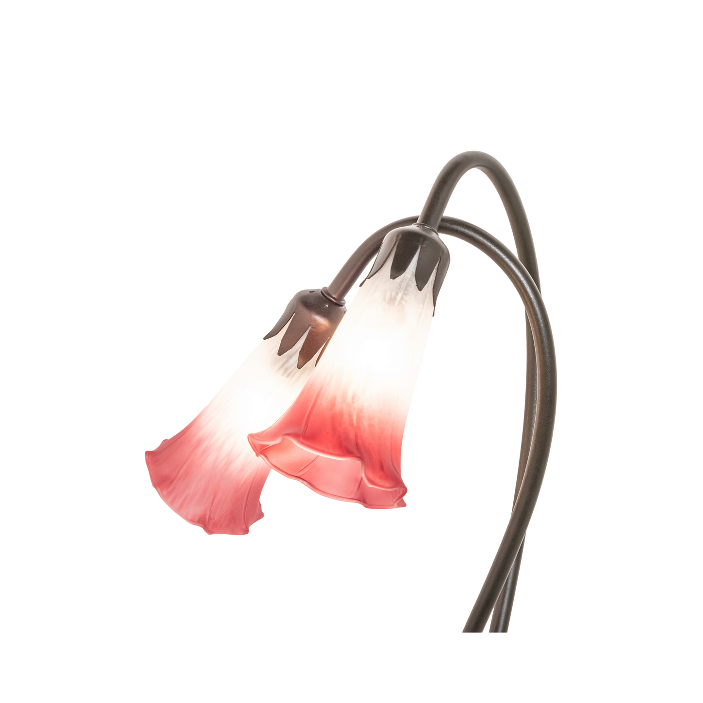 16-inch small tiffany lamp pink pond lily. Close up view of glass shade. 