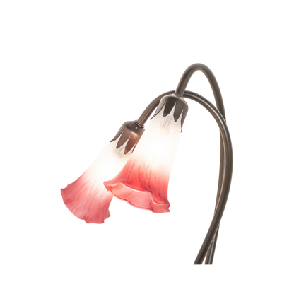 16-inch small tiffany lamp pink pond lily. Close up view of glass shade. 