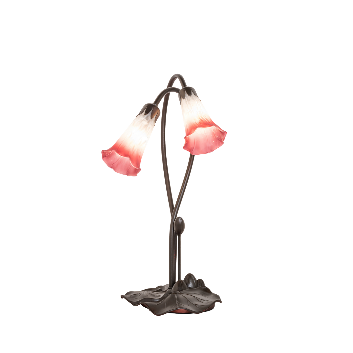 16-inch small tiffany lamp pink pond lily. Front view. 