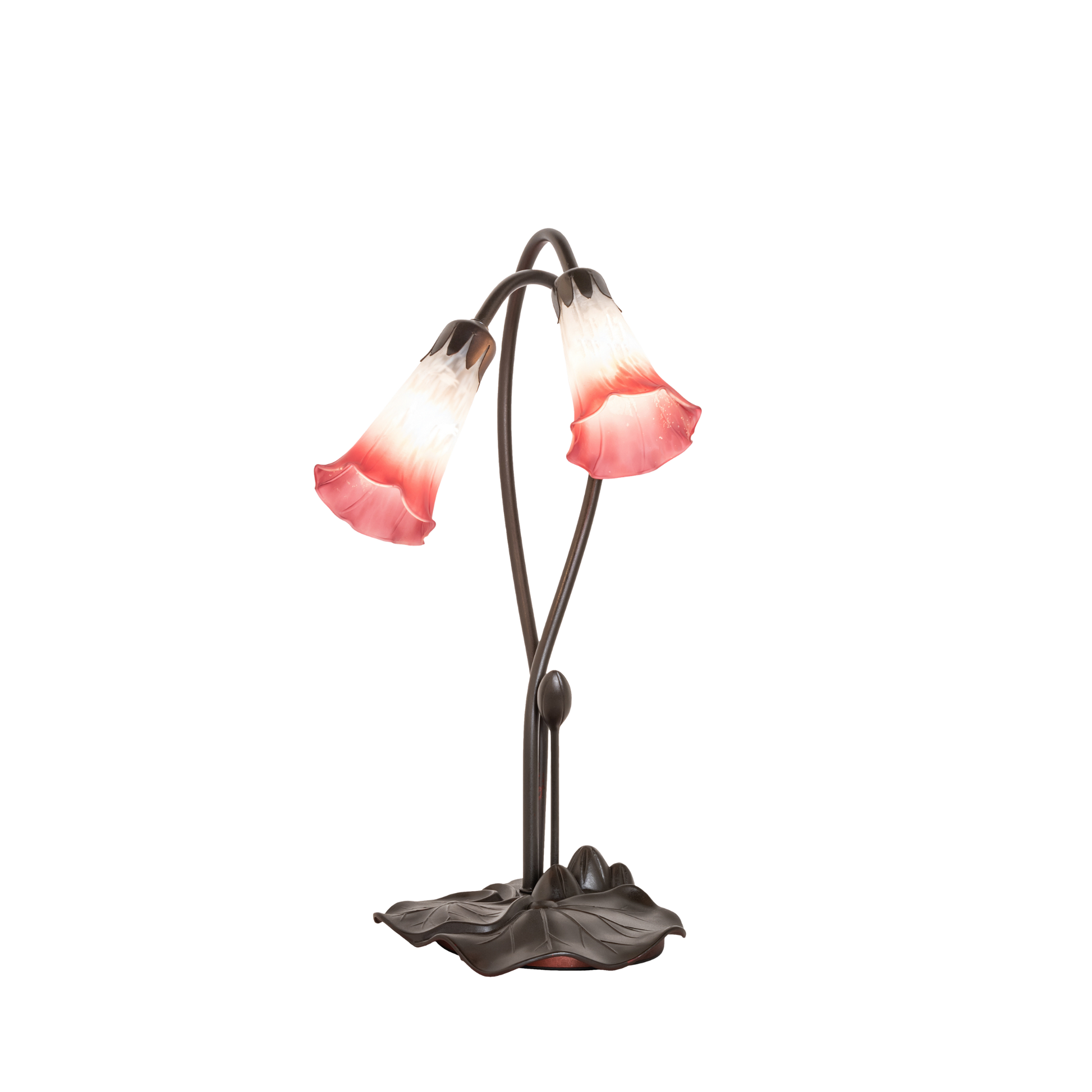 16-inch small tiffany lamp pink pond lily. Front view. 