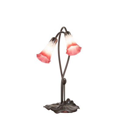 16-inch small tiffany lamp pink pond lily. Front view. 