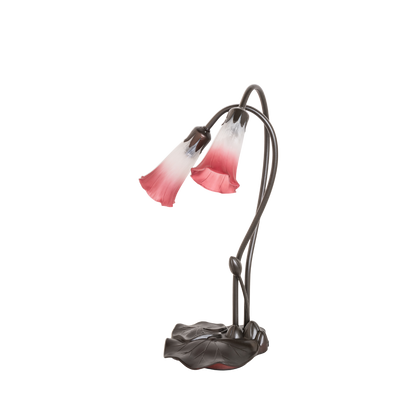 16-inch small tiffany lamp pink pond lily. Lamp light off. 