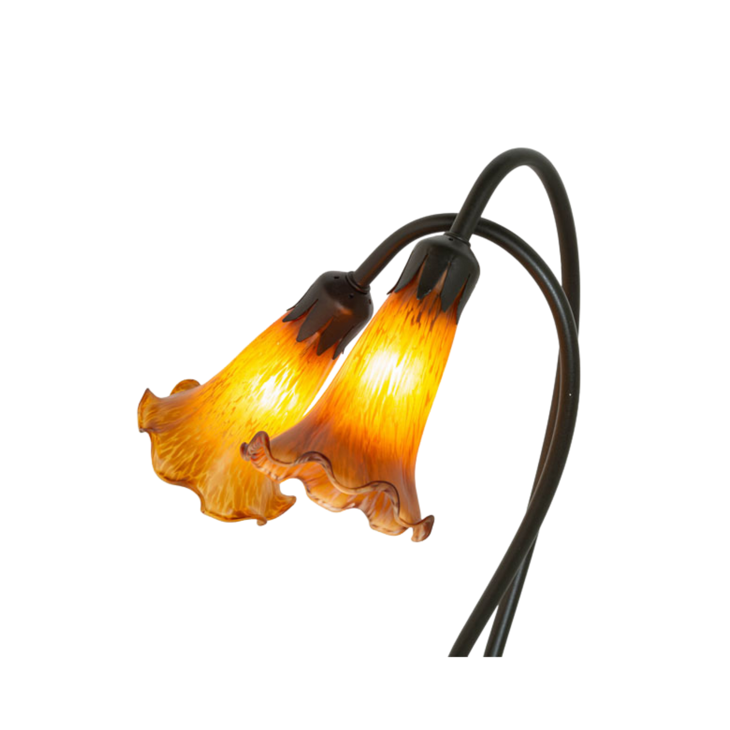 16 inch small tiffany lamp amber pond lily. Close up of glass shade. 