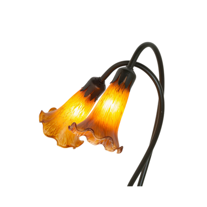 16 inch small tiffany lamp amber pond lily. Close up of glass shade. 