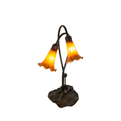 16 inch small tiffany lamp amber pond lily. Front view. 