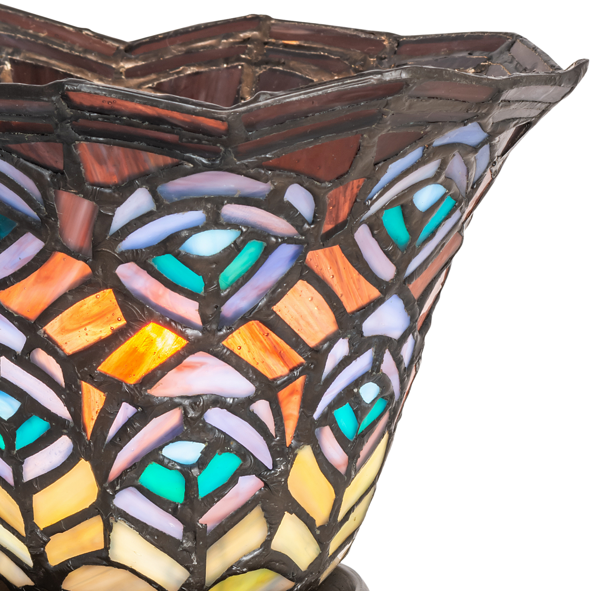 16 inch small tiffany lamp peacock. Close up of glass shade. 