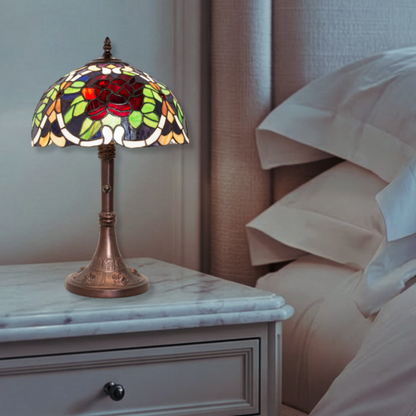 17-inch Rose Tiffany Lamp Renaissance Accent in bedroom nightstand