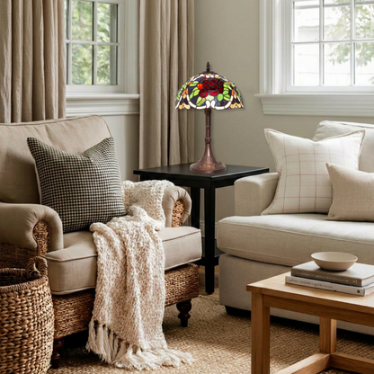 17-inch Rose Tiffany Lamp Renaissance Accent in living room