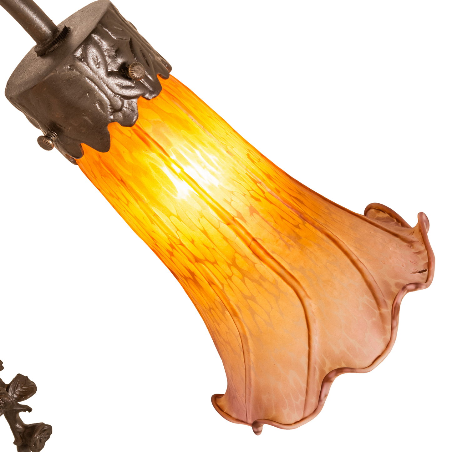 17-inch Tiffany Glass Table Lamp Amber/Purple Pond Trellis Girl Accent. closeup of shade
