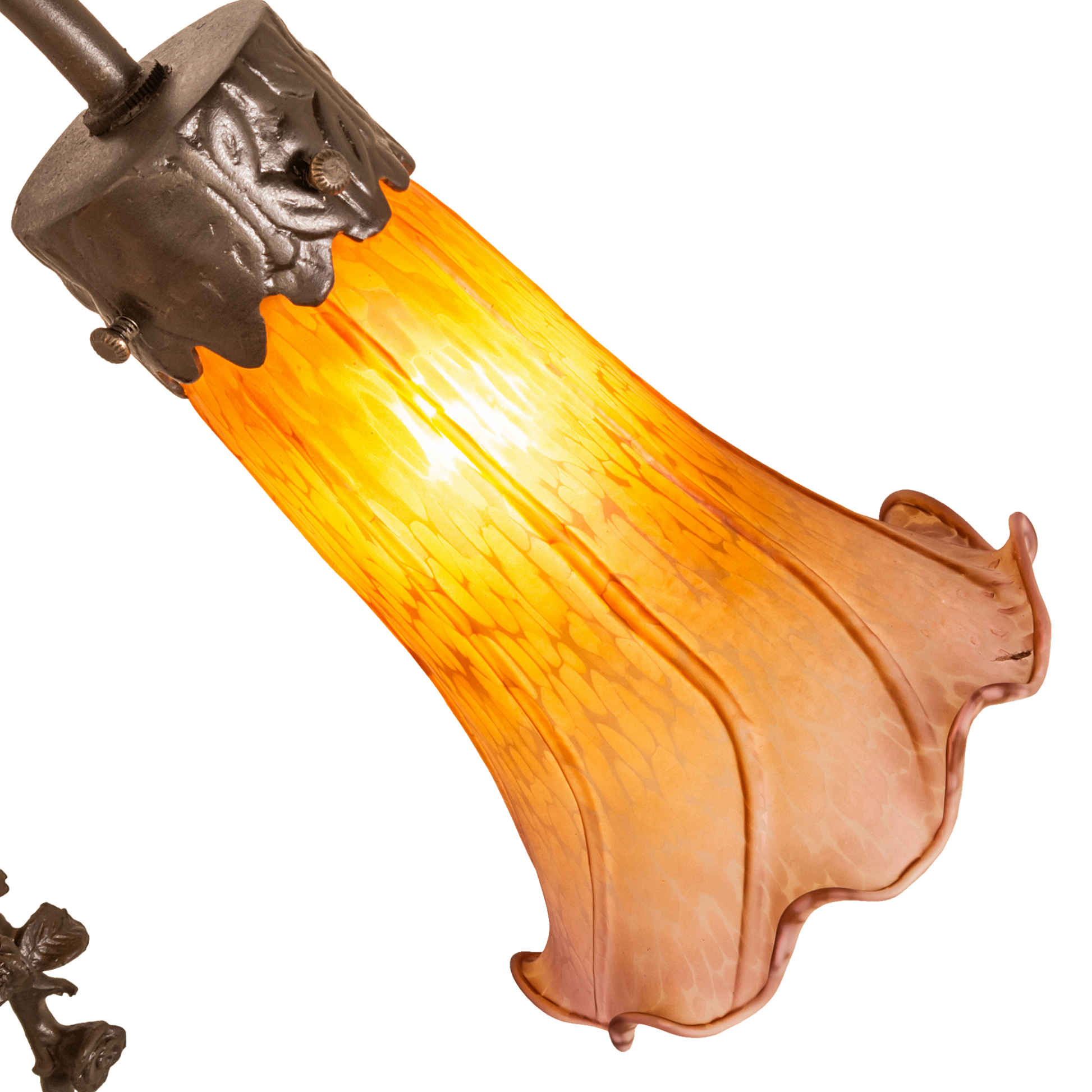 17-inch Tiffany Glass Table Lamp Amber/Purple Pond Trellis Girl Accent. closeup of shade