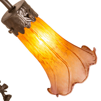 17-inch Tiffany Glass Table Lamp Amber/Purple Pond Trellis Girl Accent. closeup of shade