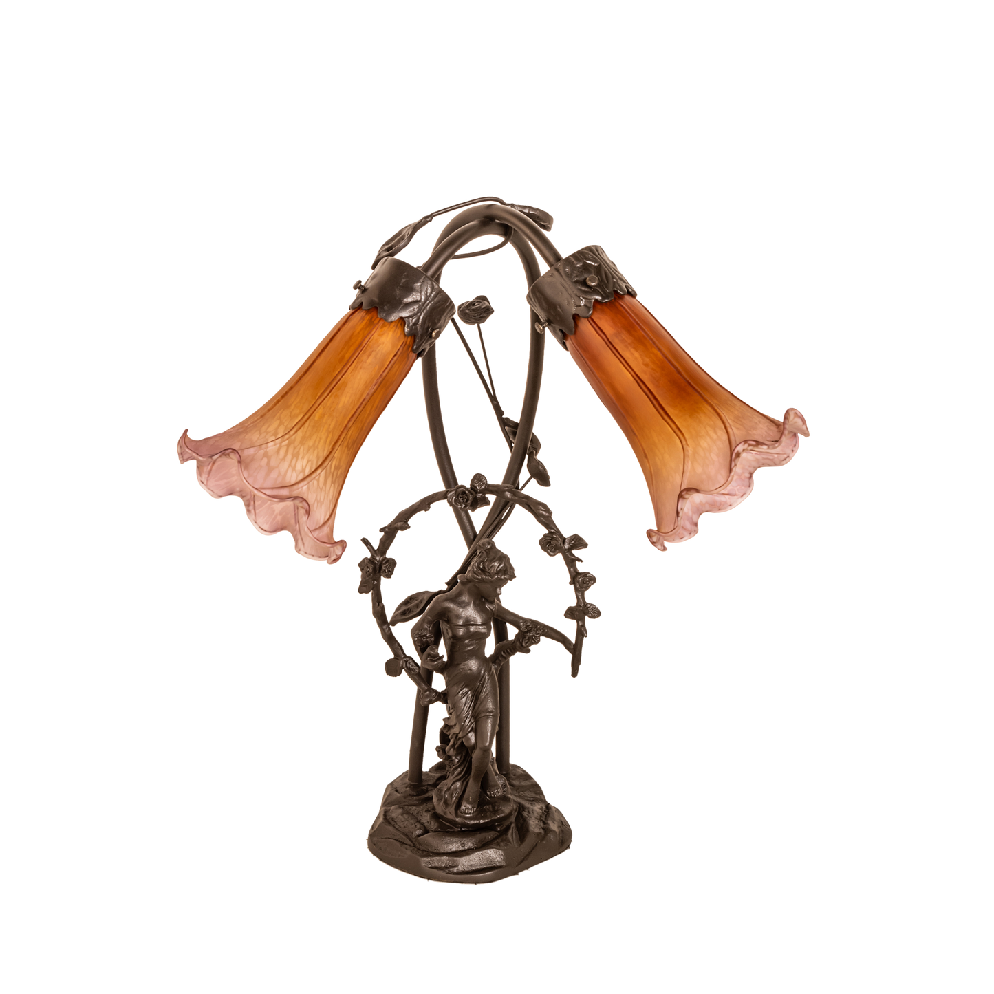 17-inch Tiffany Glass Table Lamp Amber/Purple Pond Trellis Girl Accent lights ff